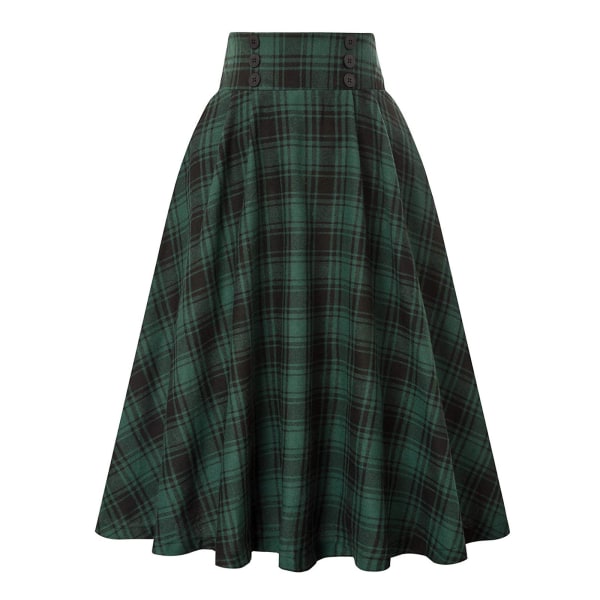 Kvinnors rutigt ullkjolar A-line Tartan långa kjolar Green M