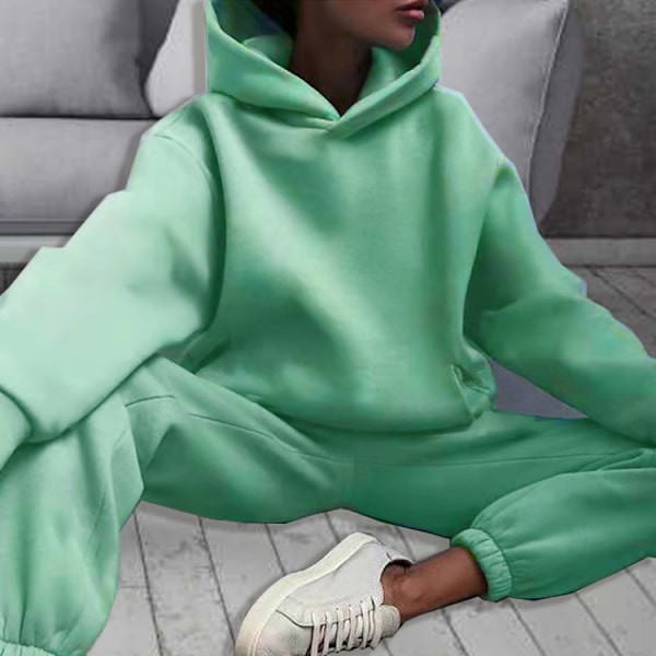 Dam höst/vinter hoodie set, enfärgad, casual mode, sportbyxor med fleece hoodie set brown M