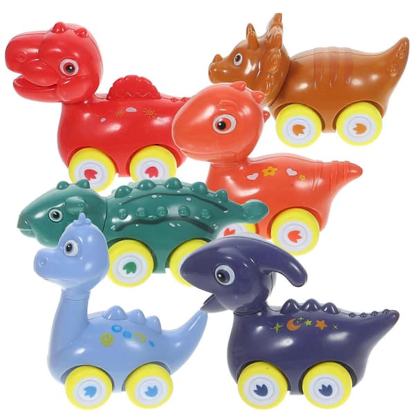 Børns dinosaur billegetøj træk tilbage plastmodel til fest 6 stk tegneserie legetøj
