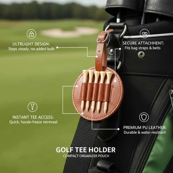 Mørkebrun PU-læder Golf Tee Pung, Kompakt Bæltestrop & Taskestrop Organizer til Hurtig Adgang (2-pak)