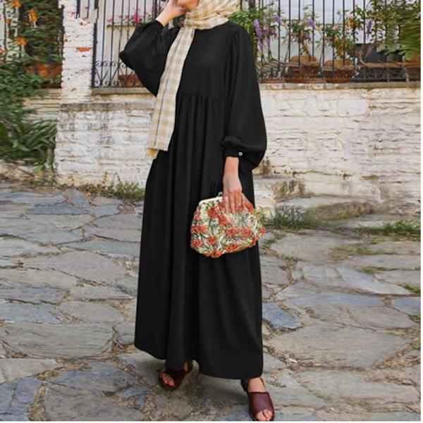 Sommarklänning för kvinnor Rundhalad Lantern Sleeve Looe Dre for Caual red s