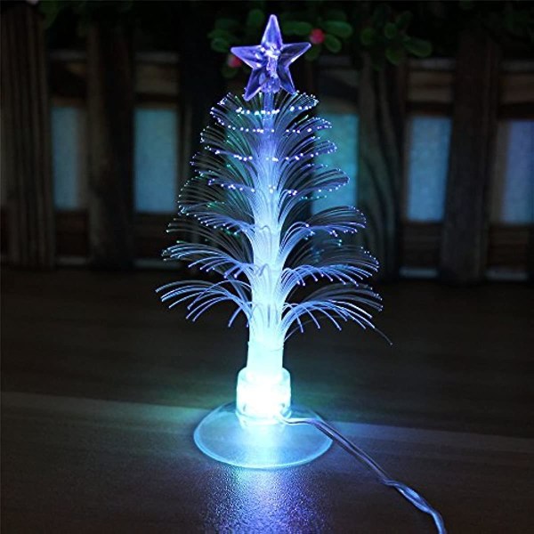 Flerfärgsskiftande USB Xmas Juldekorativa träd Led-ljus Skrivbordsljus Nattlampa (flerfärgad- Fiber med sugkopp)