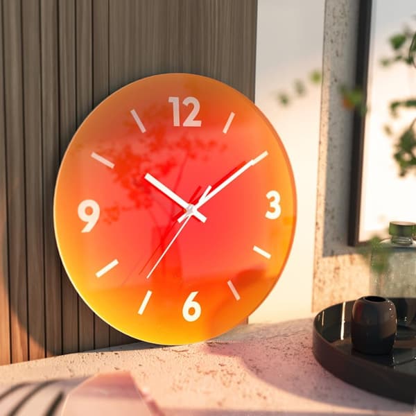 12 tum modern väggklocka, tyst glasklocka, dekorativa väggklockor för vardagsrum kök kontor sovrum (orange)