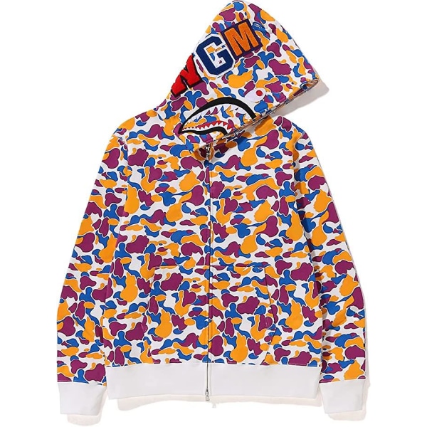 Shark Ape Bape Hoodie Camo Print Polyestertröja Casual Loose Zip Hoodie Jacka För Herr Dam Yellow 2XL