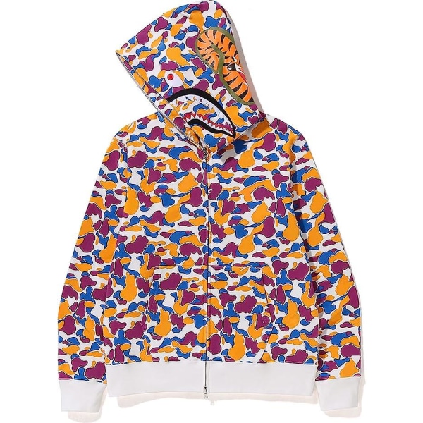 Shark Ape Bape Hoodie Camo Print Polyestertröja Casual Loose Zip Hoodie Jacka För Herr Dam Yellow 2XL