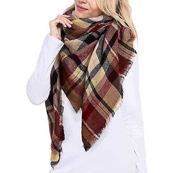 Stor Ull Rutig Scarf Dam Cashmere Sjal Scarf Varm Höst Vinter Stole Wraps Klassisk Elegant Mysig, Dam Rutig Faux Cashmere Höst/vinter Sjal