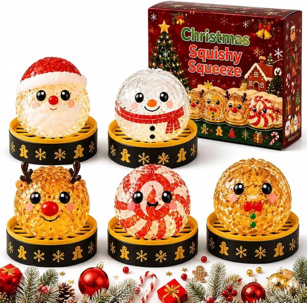 Jouluinen Squishy-lelupakkaus: 5 juhlavaa kimaltelevaa Fidget-lelua (5 kpl)