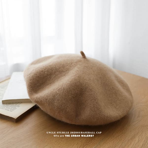 Ull Basker Hat, Enfärgad Fransk Stil Vinter Varm Cap för