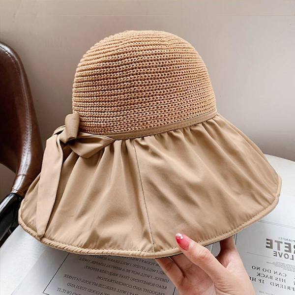 Solhatt för att njuta av utomhus i ventilerande mesh och polyester, lätt solhatt med solskydd (khaki)
