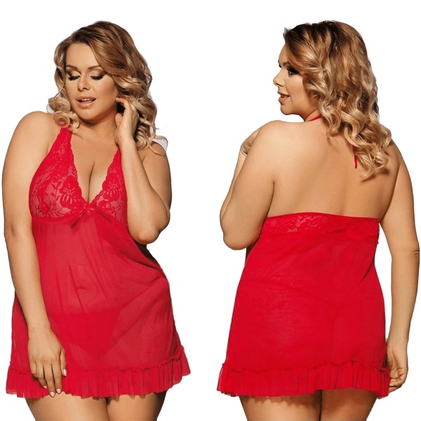 Dam Sexig Backless Babydoll Nattlinne Underkläder Sovkläder Red 4XL