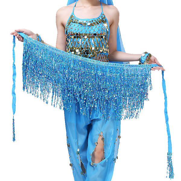 Boho Sequin Tofs Höfthalsduk Kjol light blue