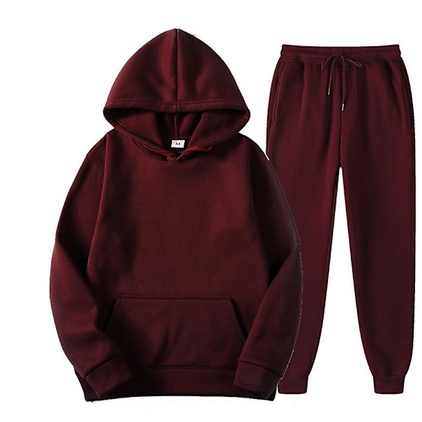 2 st Sweatsuit Set Herr Dam Oversized Långärmad Hoodie Pullover Sweatshirt Träningsoverall Jogger Sweatpants red M