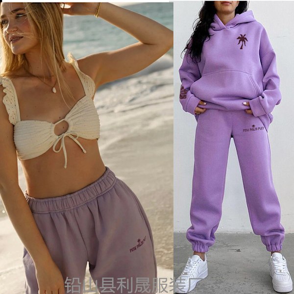Ny version av damset med axelbandslösa ärmar och gängad Chasing Sunsets-märkeshoodie med huva och tryck lilac colour L