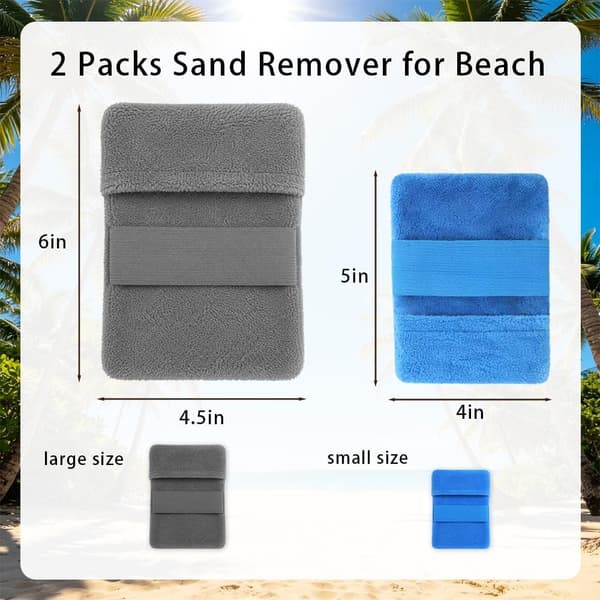 Sandfjerner til strand 2 stk. bløde sandaftørringshandsker til strand Bærbar sandfjerner-pose til camping, sommer, rejser, strandferie