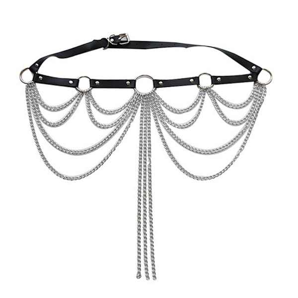 Punk svart midjekedja Bälte Dam Läder Body Accessoarer