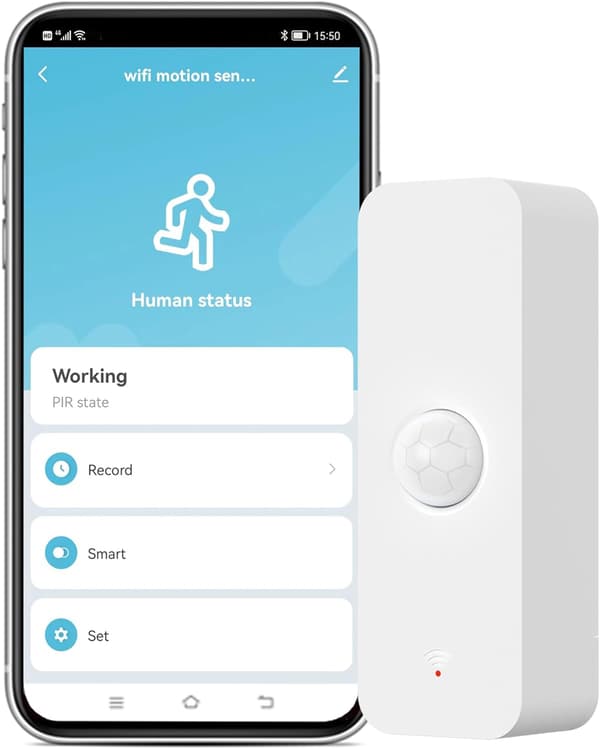 WiFi PIR Rörelsesensor, Smart Trådlös Rörelsedetektor med Appaviseringar, Hemmasäkerhetssensor, Ingen Hub Krävs, Fungerar med Alexa