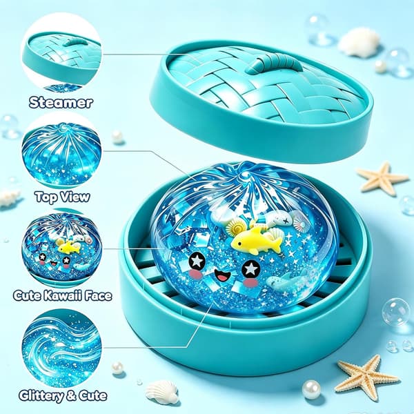 Blå Ocean Dumpling Squishy med Ångbåtsbas, Jelly Squeeze Fidget Toy, Haj- och Snäckskalsdesign, Stresslindrande Sensorisk Leksak för Barn och Vuxna 1pc