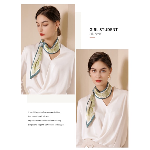 AVEKI Chiffong Halsduk Fyrkantig Hals Halsduk Näsduk Retro Satin Band Scarf för kvinnor Flickor, Grön-23