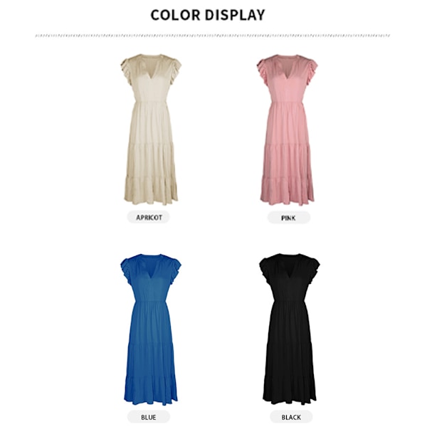 Sommarklänning för kvinnor V-ringad midiklänning Flowy Swing Ruffle Dre for Caual pink s