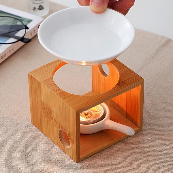 Eterisk oljebrenner i tre, aromaterapioljebrenner, voksvarmerdiffuser med telysholder for hjem, bursdag, bryllupsdekorasjon