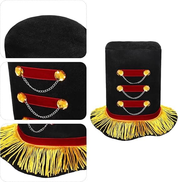 Ringmaster Top Hat Sammet Fransad Ring Leader Hatt Rolig Tofs Ring Master Hattar Cirkus Lejontämjare Kostymhattar
