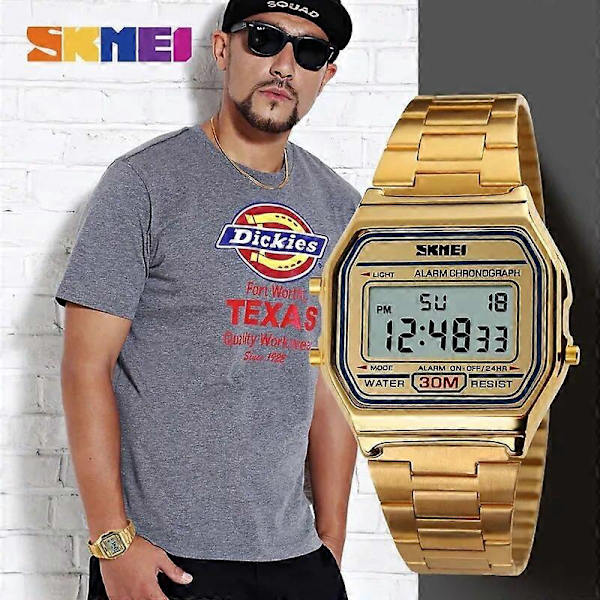 Skmei Mode Herr Rostfritt Stål Armband LED Display Klockor 3Bar Vattentät Digital Klocka Reloj Hombre För Vardaglig Sport 1123 silver