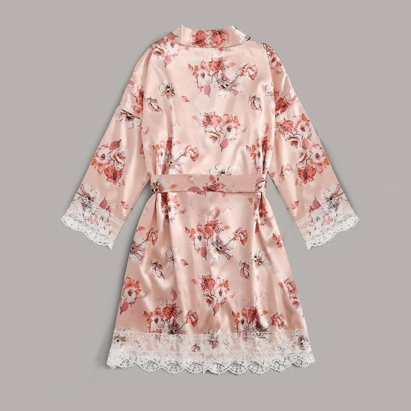 Satin Silk Pyjamas Dam Nattlinne Underkläder Robes Underkläder Sovkläder Sexig Pink L
