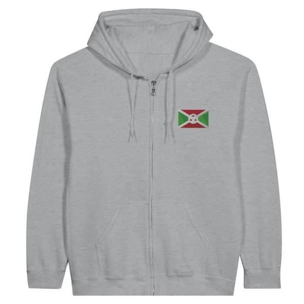Hættetrøje - PIXELFORMA - Burundi flag - Grå - Lynlås - Optimal komfort Grå XL