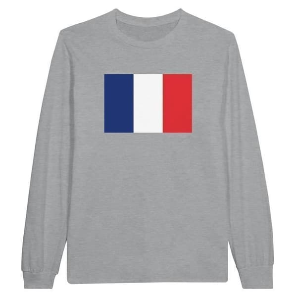 Langærmet T-shirt - PIXELFORMA - Frankrigs flag - 100% bomuld - Grå - Langærmede Grå S