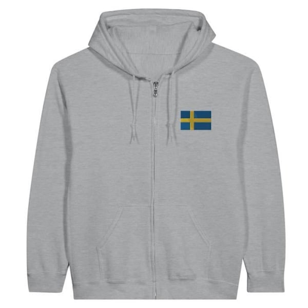 Hættetrøje med lynlås Sverige Flag Broderi i Grå Grå M