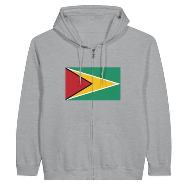 Hættetrøje med lynlås - PIXELFORMA - Guyana Flag - Grå - Langærmet - Unisex Grå S