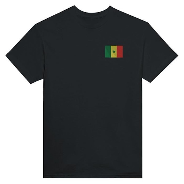 Senegal Flag Broderi T-Shirt i Sort Svart XL