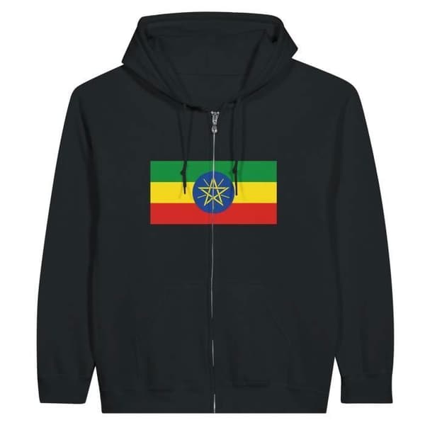 Hættetrøje - PIXELFORMA - Ethiopiens flag - Sort - Polyester-Bomuld - Lynlås Svart XL