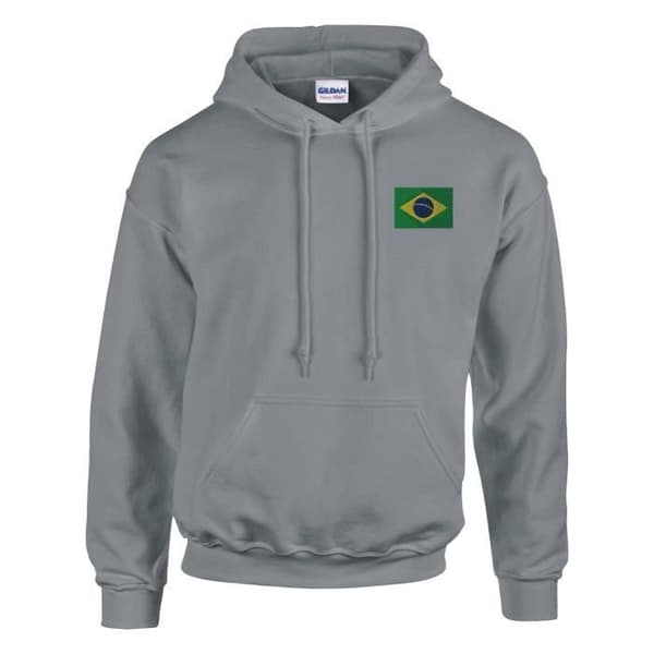 Hættetrøje - PIXELFORMA - Brasiliens flag - Grå - Lange ærmer - Hættekrave Grå S