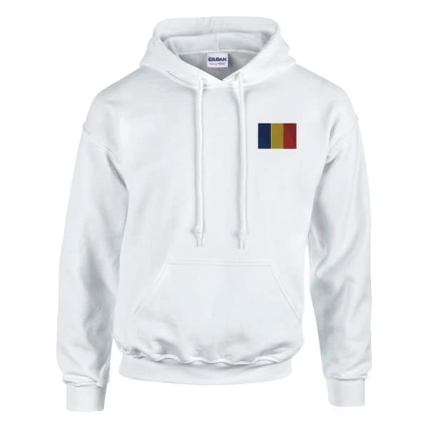 Hættetrøje - PIXELFORMA - Rumæniens Flag - Hvid - Lange ærmer - Hættekrave Vit M