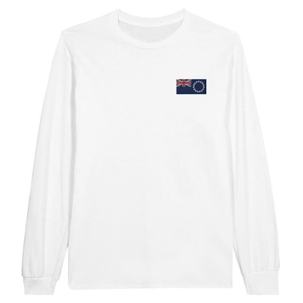 Cook Islands Flag Broderi Langærmet T-shirt i hvid Vit jag