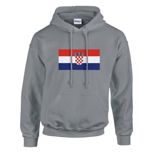 Hættetrøje - PIXELFORMA - Kroatiens Flag - Grå - Lange ærmer - Hættekrave Grå jag