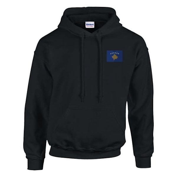 Kosovo flagga broderi hoodie i svart Svart XXL