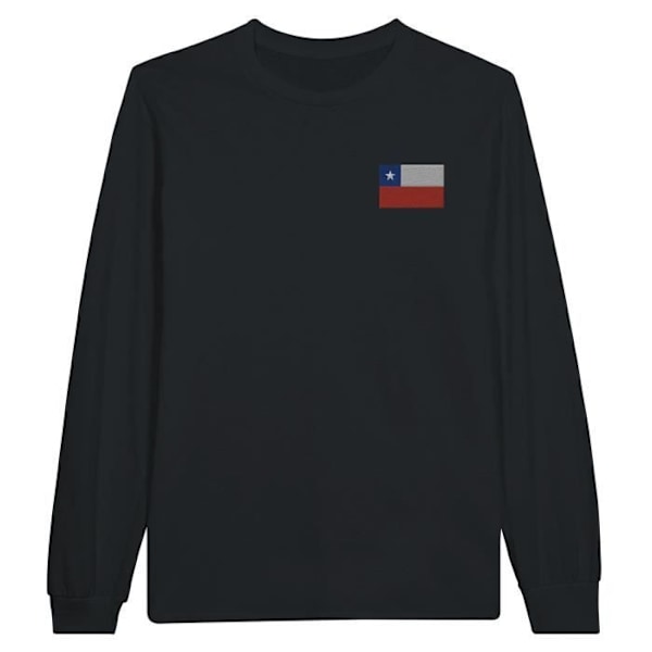 Chile Flag Broderi Langærmet T-Shirt i Sort Svart jag