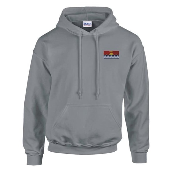 Kiribati flagga broderad hoodie i grått Grå XXL