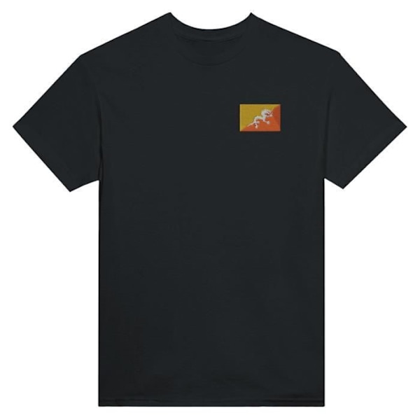 Bhutan Flag Broderi T-Shirt i Sort Svart S