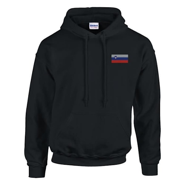 Slovakien flagga broderi hoodie i svart Svart XXXL