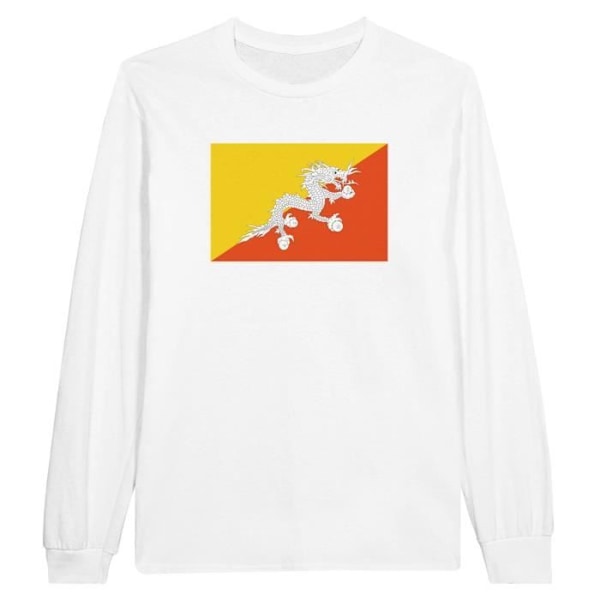 Bhutan Flag langærmet T-shirt i hvid Vit XXL