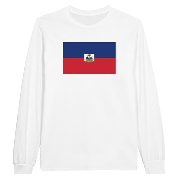 Langærmet T-shirt - PIXELFORMA - Haitis flag - 100% bomuld - Langærmede - Regular fit Vit jag