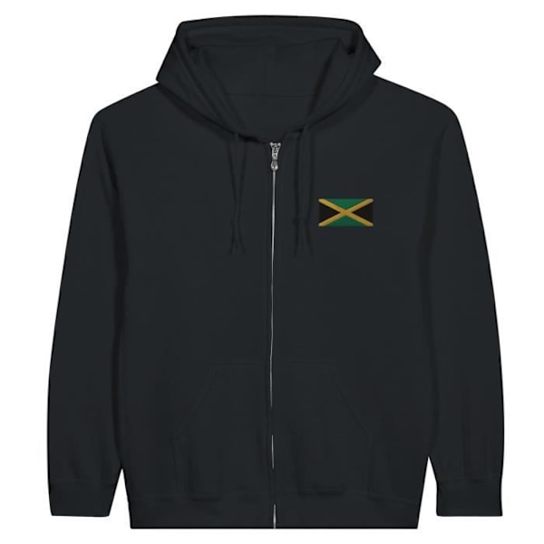 Jamaica Flag Broderi Hættetrøje med lynlås i sort Svart S