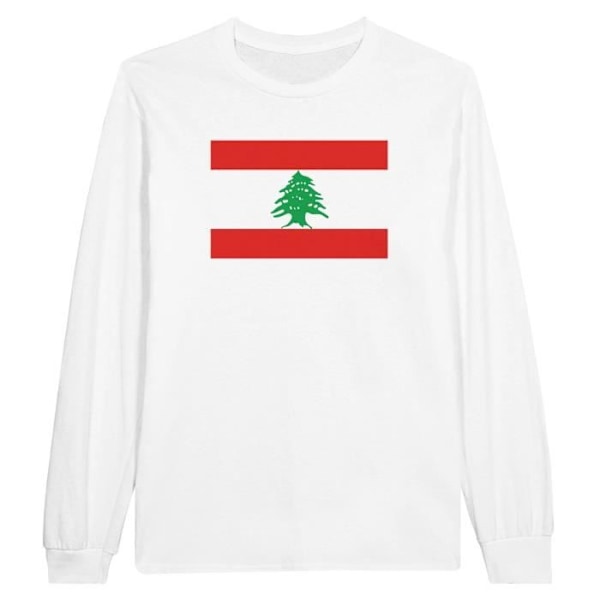 Libanon Flag langærmet T-shirt i hvid Vit XL