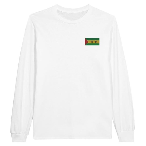 Sao Tome og Principe Flag Broderi Langærmet T-shirt i hvid Vit XL