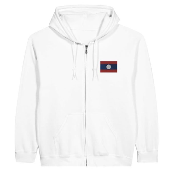 Laos Flag Broderi Hoodie med dragkedja i Vit Vit S