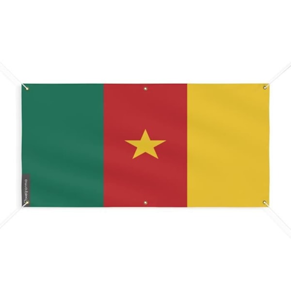 Kamerun flaggbanner 6 öljetter 180x360cm i polyester