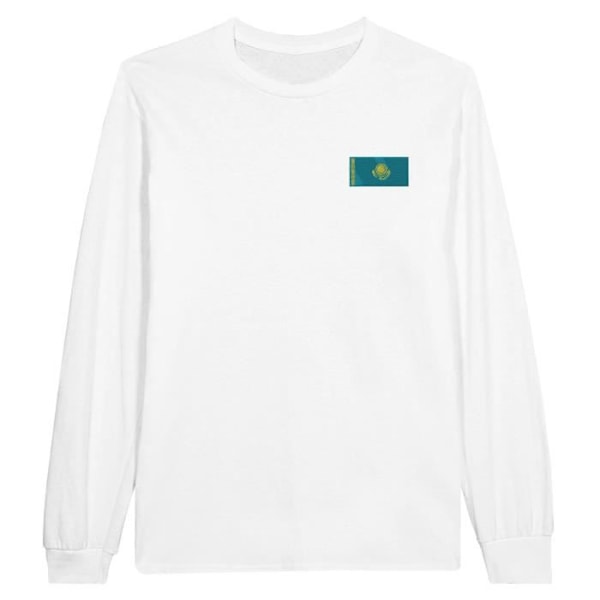 Kasakhstan Flag Broderi Langærmet T-Shirt i Hvid Vit S